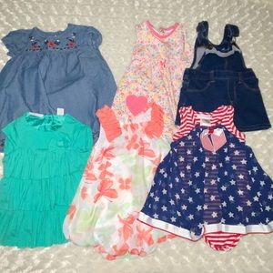 Lot of 6 baby girl dresses, size 12 months.
